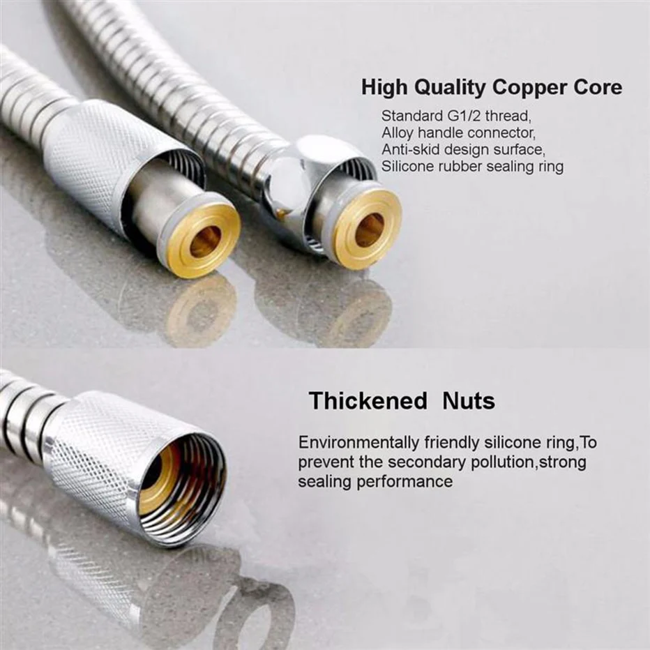 1.2m/1.5m/ 2m G1/2 Inch Flexible Shower Hose Stainless Steel Chrome Bathroom Water Head Shower Head Pipe Tool - Image 3