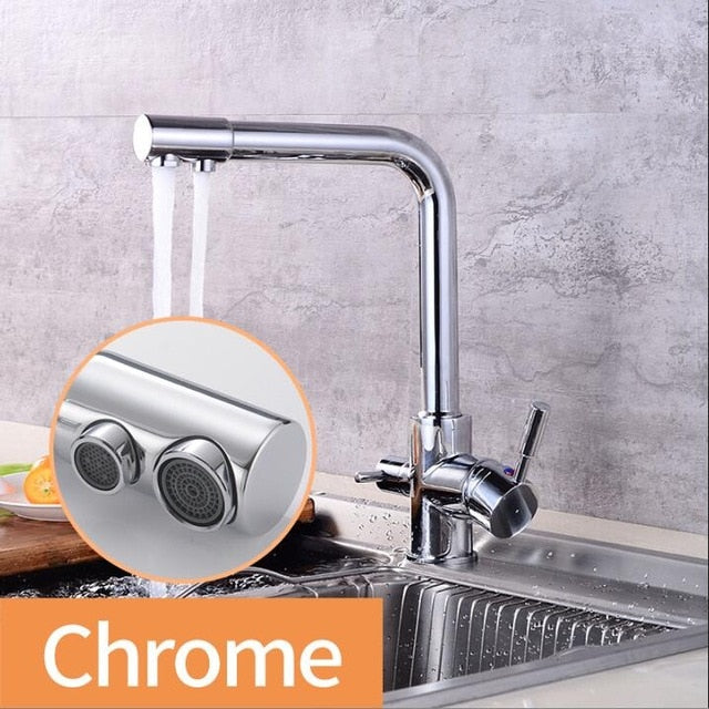 360 Degree Rotation Brass Drinking Filtered Water Kitchen Faucet Brass Single Hole Kitchen Faucet Dual Handle Kitchen Sink Tap - Image 16