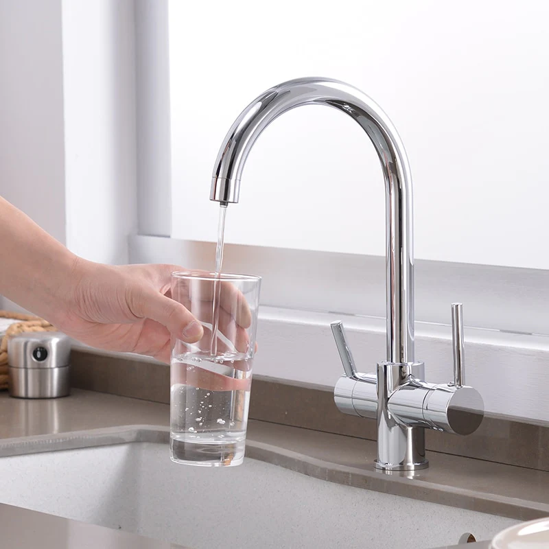 360 Degree Rotation Brass Drinking Filtered Water Kitchen Faucet Brass Single Hole Kitchen Faucet Dual Handle Kitchen Sink Tap - Image 3