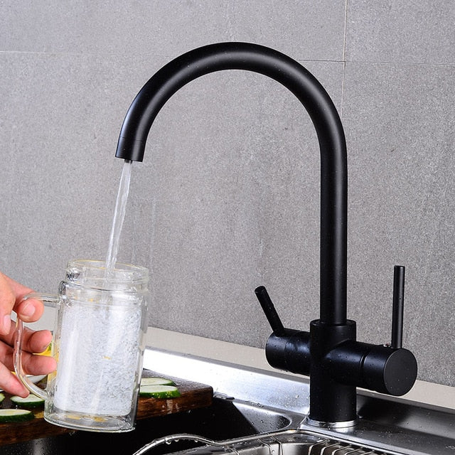 360 Degree Rotation Brass Drinking Filtered Water Kitchen Faucet Brass Single Hole Kitchen Faucet Dual Handle Kitchen Sink Tap - Image 5