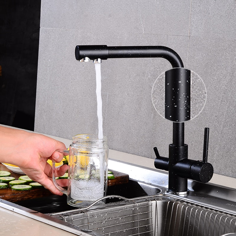 360 Degree Rotation Brass Drinking Filtered Water Kitchen Faucet Brass Single Hole Kitchen Faucet Dual Handle Kitchen Sink Tap - Image 6