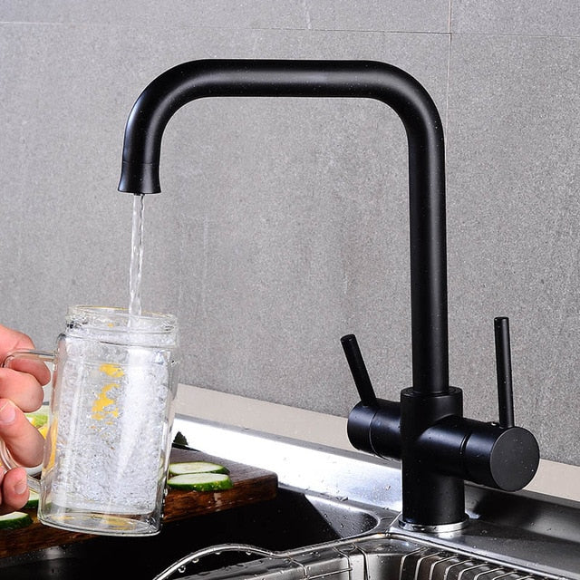 360 Degree Rotation Brass Drinking Filtered Water Kitchen Faucet Brass Single Hole Kitchen Faucet Dual Handle Kitchen Sink Tap - Image 7