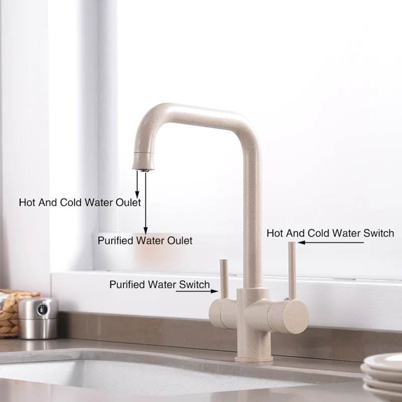 360 Degree Rotation Brass Drinking Filtered Water Kitchen Faucet Brass Single Hole Kitchen Faucet Dual Handle Kitchen Sink Tap - Image 9