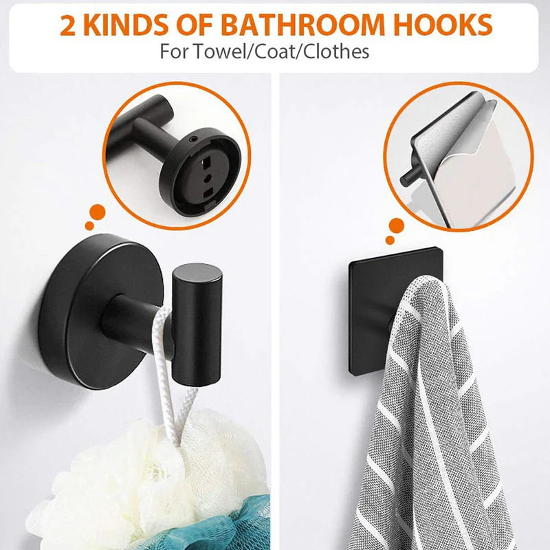 5-Pieces Matte Black Bathroom Hardware Set | Stainless Steel Round Wall Mounted Bathroom Accessories - Image 3