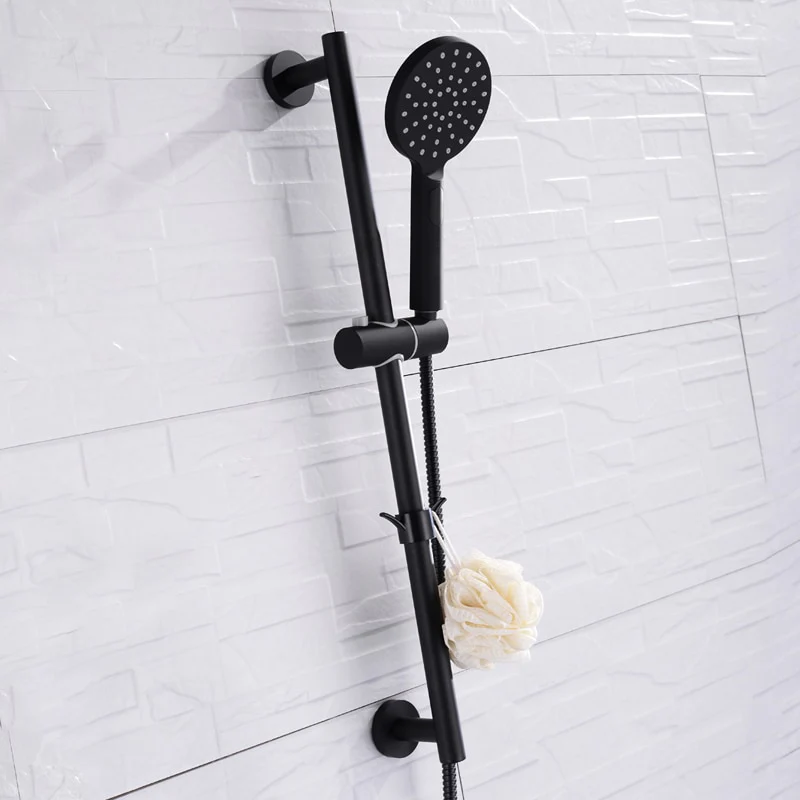 Adjustable Slide Bar with Handshower Set Matte Black Stainless Steel Round Shower Riser Rail Bar With Hose and Shower - Image 3