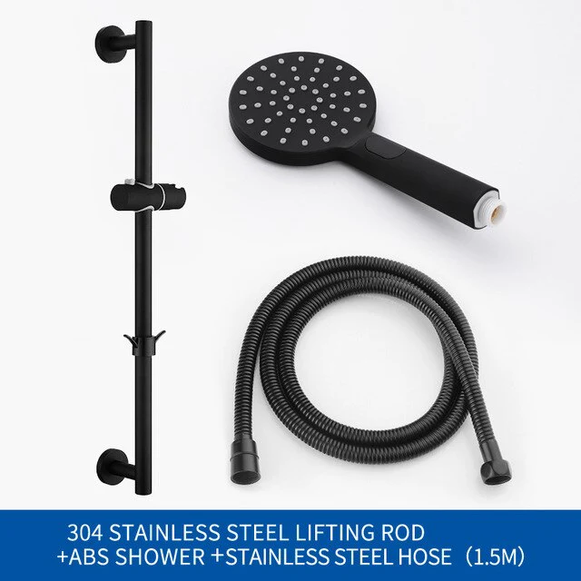 Adjustable Slide Bar with Handshower Set Matte Black Stainless Steel Round Shower Riser Rail Bar With Hose and Shower - Image 5