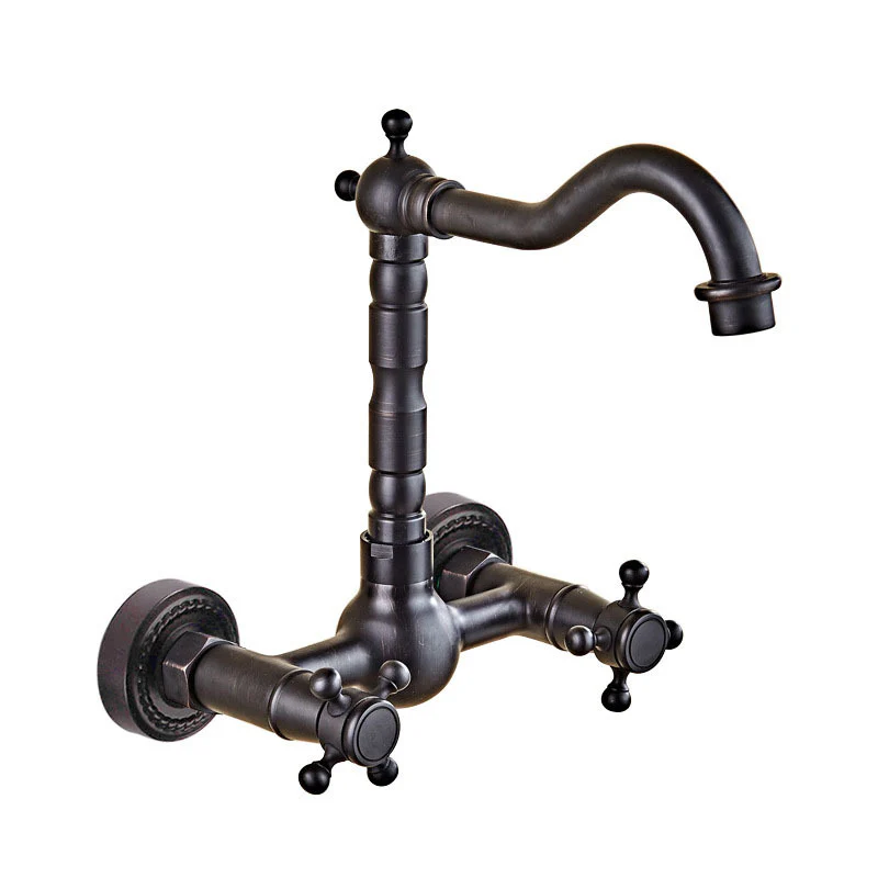 Antique Brass 360 Rotation Double Handle Kitchen Sink Faucet Wall Mounted Crane Bathroom Basin Cold And Hot Mixer Tap - Image 11