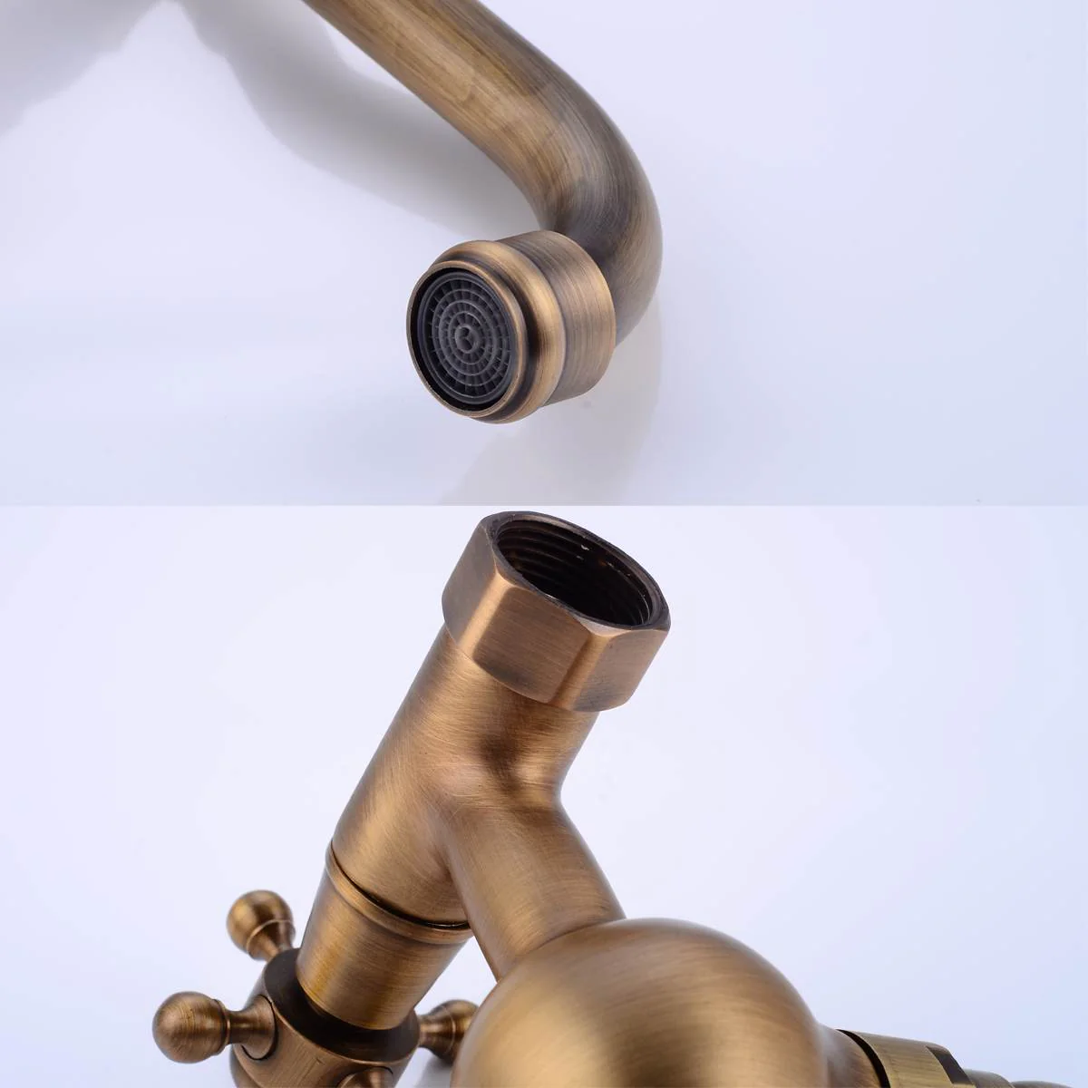 Antique Brass 360 Rotation Double Handle Kitchen Sink Faucet Wall Mounted Crane Bathroom Basin Cold And Hot Mixer Tap - Image 4