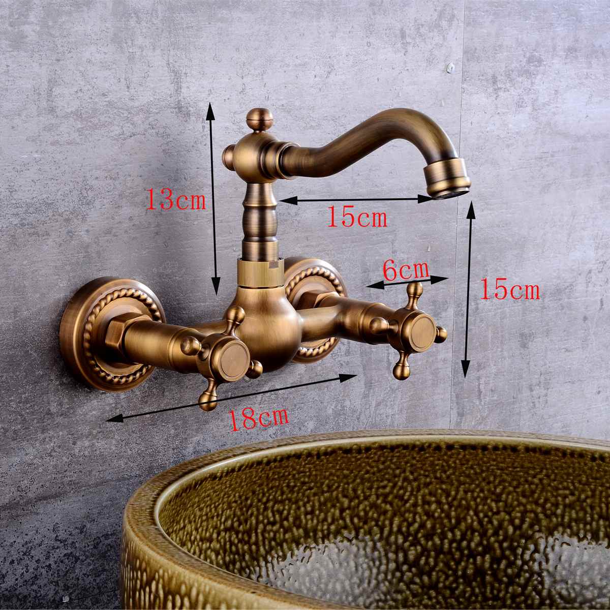 Antique Brass 360 Rotation Double Handle Kitchen Sink Faucet Wall Mounted Crane Bathroom Basin Cold And Hot Mixer Tap - Image 5