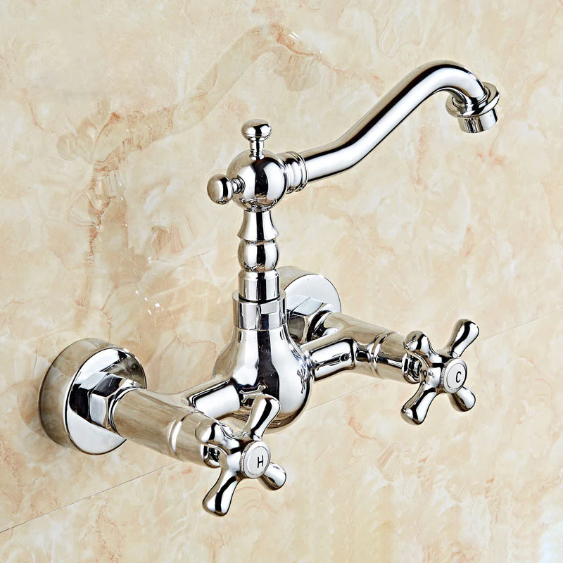 Antique Brass 360 Rotation Double Handle Kitchen Sink Faucet Wall Mounted Crane Bathroom Basin Cold And Hot Mixer Tap - Image 8
