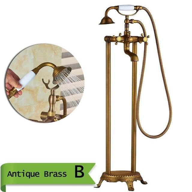 Brass Floor Mounted Tub Sink Faucet Dual Handle Bathroom Freestanding Bathtub Mixer Tap - Image 10