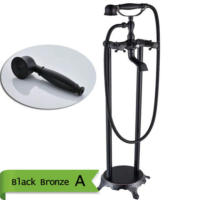 Brass Floor Mounted Tub Sink Faucet Dual Handle Bathroom Freestanding Bathtub Mixer Tap - Image 11