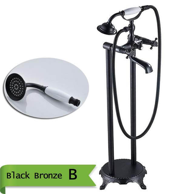 Brass Floor Mounted Tub Sink Faucet Dual Handle Bathroom Freestanding Bathtub Mixer Tap - Image 12
