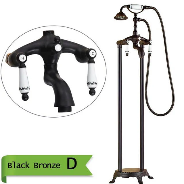 Brass Floor Mounted Tub Sink Faucet Dual Handle Bathroom Freestanding Bathtub Mixer Tap - Image 13