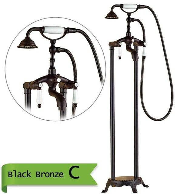 Brass Floor Mounted Tub Sink Faucet Dual Handle Bathroom Freestanding Bathtub Mixer Tap - Image 14