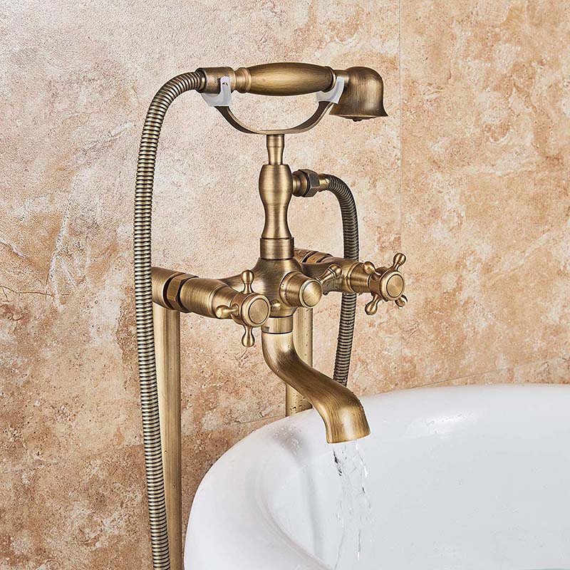 Brass Floor Mounted Tub Sink Faucet Dual Handle Bathroom Freestanding Bathtub Mixer Tap - Image 3