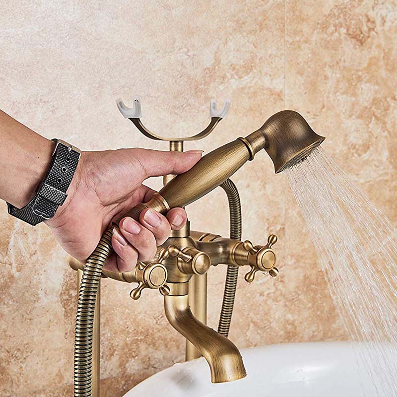 Brass Floor Mounted Tub Sink Faucet Dual Handle Bathroom Freestanding Bathtub Mixer Tap - Image 4