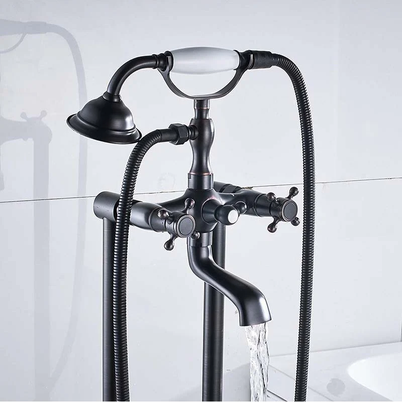 Brass Floor Mounted Tub Sink Faucet Dual Handle Bathroom Freestanding Bathtub Mixer Tap - Image 5