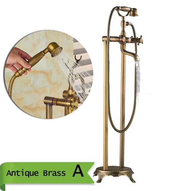 Brass Floor Mounted Tub Sink Faucet Dual Handle Bathroom Freestanding Bathtub Mixer Tap - Image 7