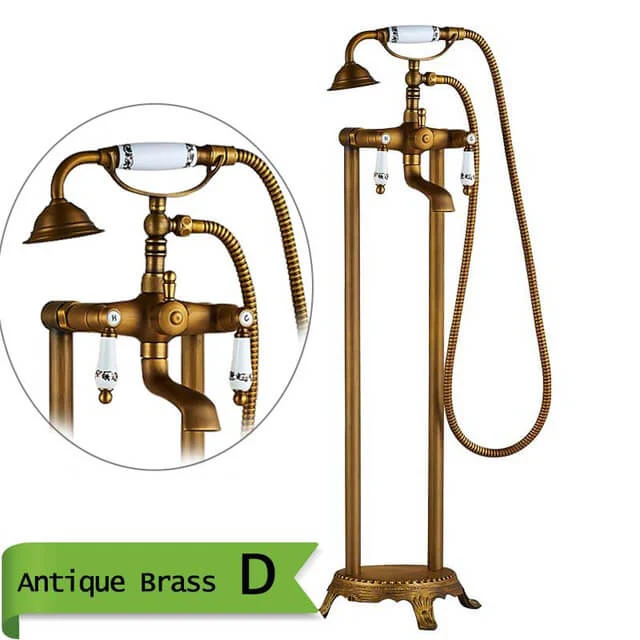 Brass Floor Mounted Tub Sink Faucet Dual Handle Bathroom Freestanding Bathtub Mixer Tap - Image 8