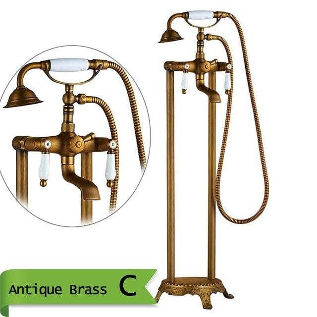 Brass Floor Mounted Tub Sink Faucet Dual Handle Bathroom Freestanding Bathtub Mixer Tap - Image 9