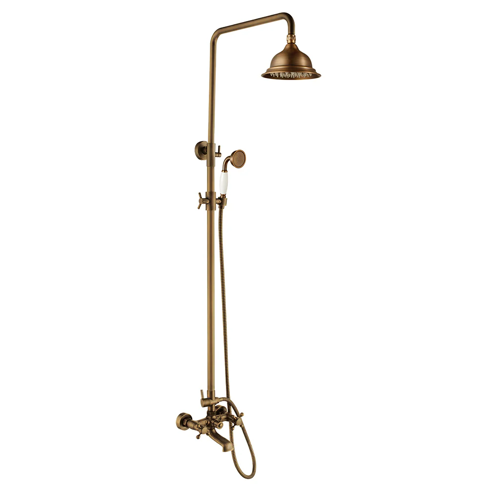 Antique Brass Shower Faucet | Shower System with 8 Rain Shower head | Multi-Function Adjustable Slide Bar shower set - Image 12