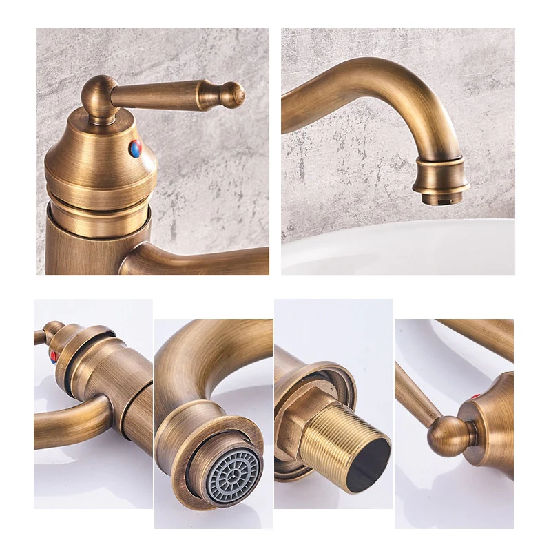 Antique Copper Bathroom Basin Faucet Europe Classic Style Cold And Hot Water Mixer Tap Sink Faucet Deck Mounted Single Handle - Image 7