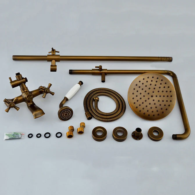 Antique Copper Shower Faucet | Luxury Bathroom Shower Faucet Set 8-inch Round Rainfall Shower Head + Hand Spray + Tub Tap - Image 10
