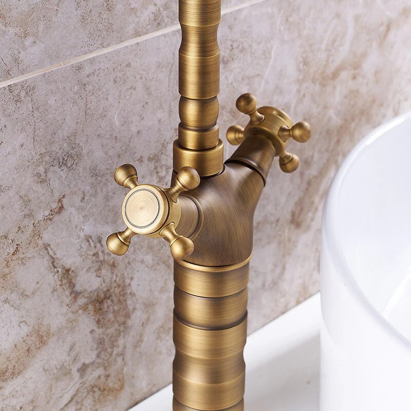Antique Faucet Bronze Copper Double Handle Swivel Spout Bathroom Faucets Retro Style Brass Tall Basin Mixer Tap High Sink Crane - Image 3