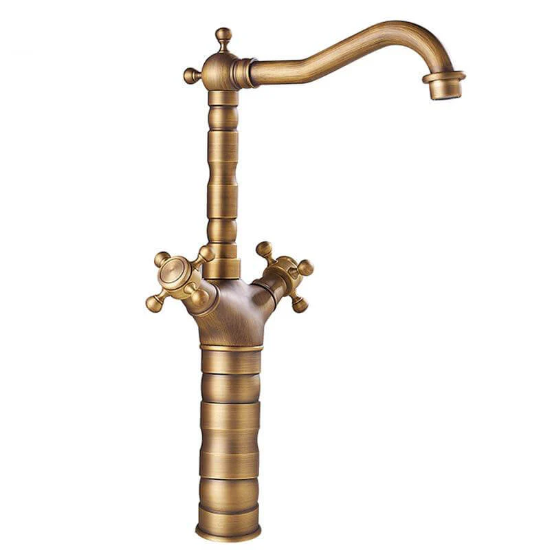 Antique Faucet Bronze Copper Double Handle Swivel Spout Bathroom Faucets Retro Style Brass Tall Basin Mixer Tap High Sink Crane - Image 4