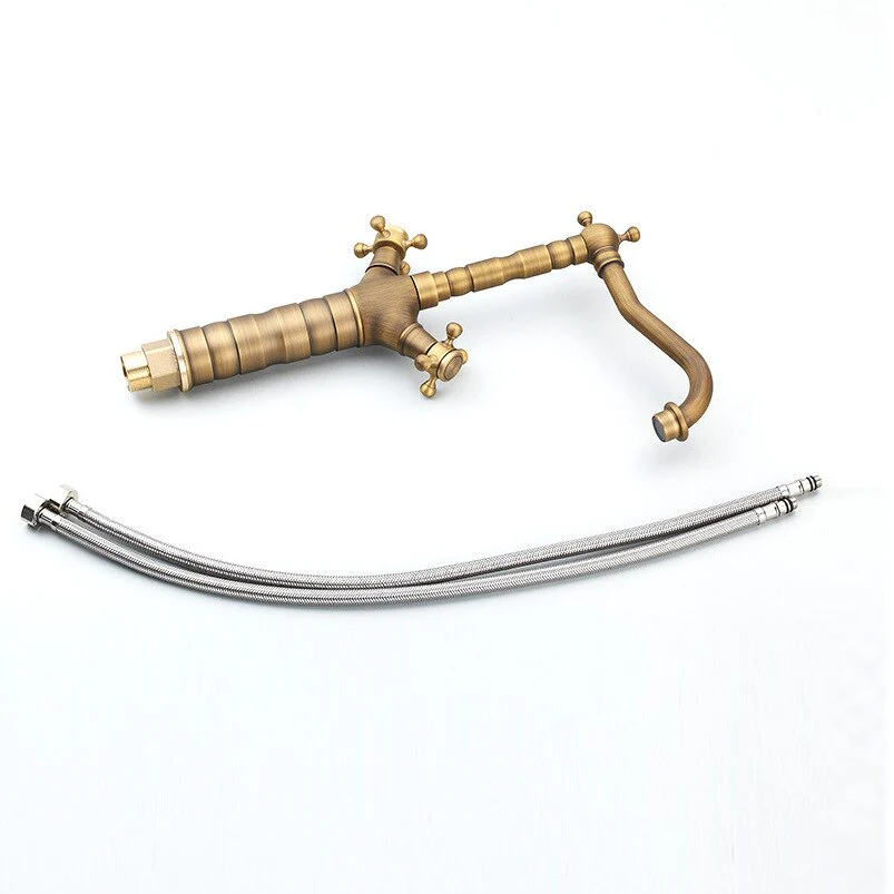 Antique Faucet Bronze Copper Double Handle Swivel Spout Bathroom Faucets Retro Style Brass Tall Basin Mixer Tap High Sink Crane - Image 5