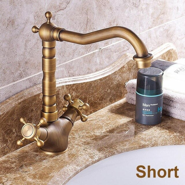 Antique Faucet Bronze Copper Double Handle Swivel Spout Bathroom Faucets Retro Style Brass Tall Basin Mixer Tap High Sink Crane - Image 6