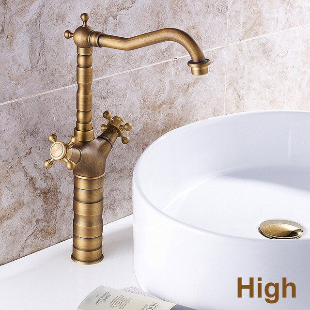 Antique Faucet Bronze Copper Double Handle Swivel Spout Bathroom Faucets Retro Style Brass Tall Basin Mixer Tap High Sink Crane - Image 7