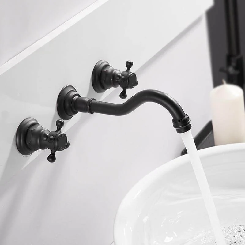 Basin Faucets Wall Mounted Brass Bathroom Sink Basin Mixer Tap Faucet 3 Pcs Black Faucet Dual Handle Sink Mixer Taps - Image 3