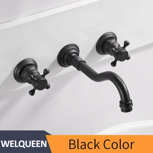 Basin Faucets Wall Mounted Brass Bathroom Sink Basin Mixer Tap Faucet 3 Pcs Black Faucet Dual Handle Sink Mixer Taps - Image 7