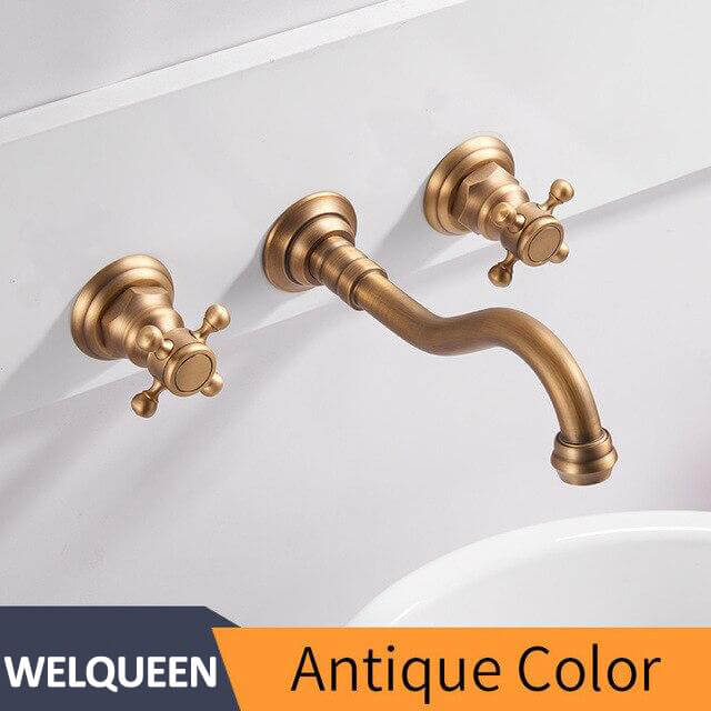 Basin Faucets Wall Mounted Brass Bathroom Sink Basin Mixer Tap Faucet 3 Pcs Black Faucet Dual Handle Sink Mixer Taps - Image 8