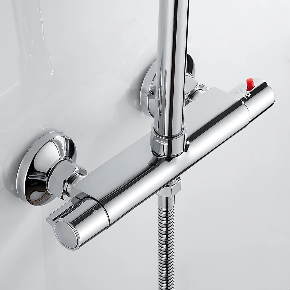 Bath Shower Faucet Thermostatic Faucets Wall Mounted Mixer Valve Tap Temperature Control Rain Shower Bathroom Twin Outlet - Image 3