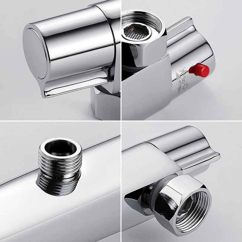 Bath Shower Faucet Thermostatic Faucets Wall Mounted Mixer Valve Tap Temperature Control Rain Shower Bathroom Twin Outlet - Image 4