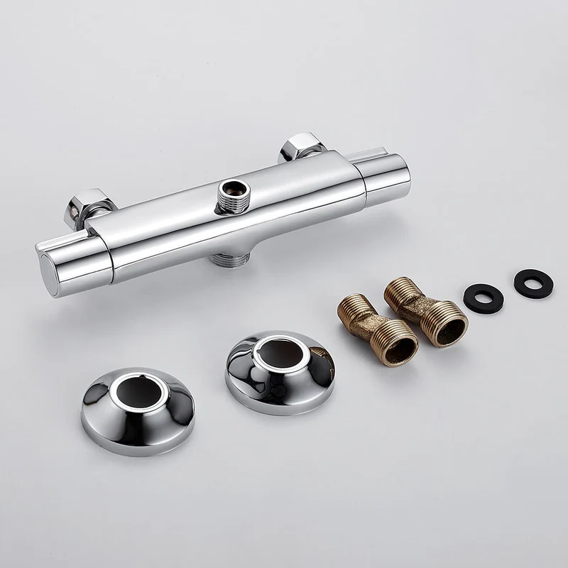 Bath Shower Faucet Thermostatic Faucets Wall Mounted Mixer Valve Tap Temperature Control Rain Shower Bathroom Twin Outlet - Image 9
