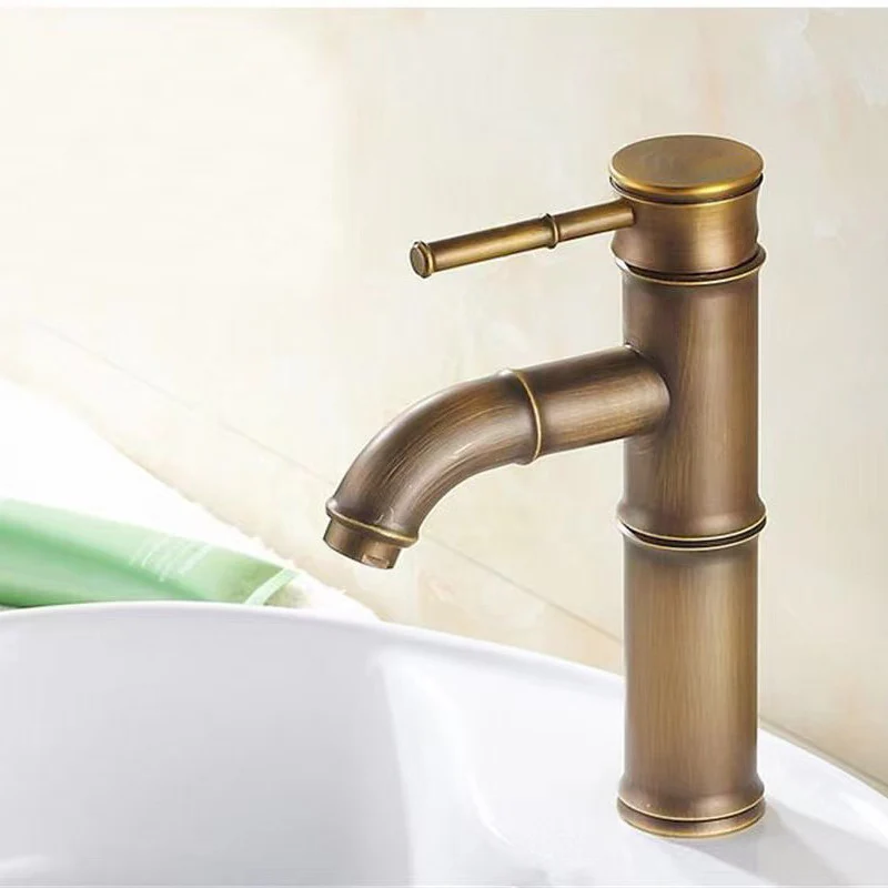 Bathroom Basin Faucet Antique Brass Bamboo Shape Faucet Bronze Finish Sink Faucet Single Handle Hot and Cold Water Mixer Tap - Image 15