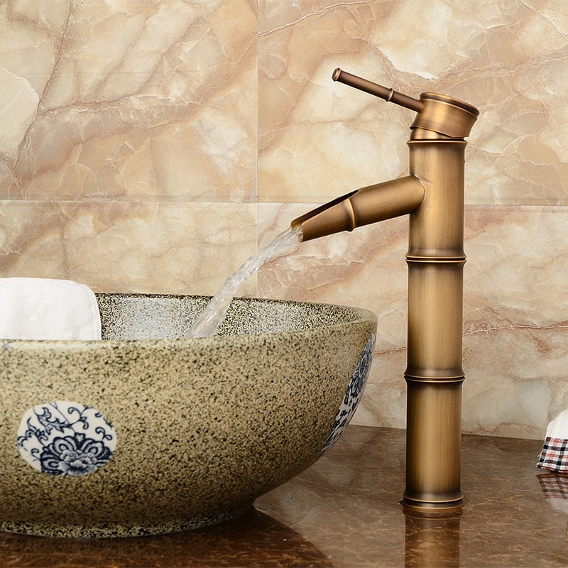 Bathroom Basin Faucet Antique Brass Bamboo Shape Faucet Bronze Finish Sink Faucet Single Handle Hot and Cold Water Mixer Tap - Image 2