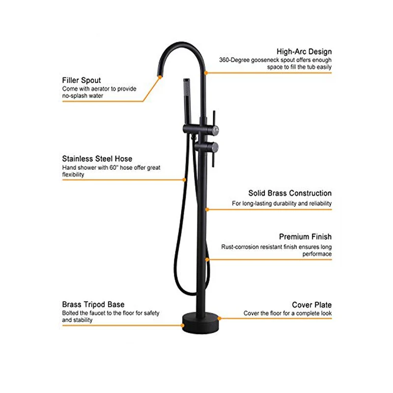 Bathroom Bathtub Faucet Mixer Freestanding Bathtub Faucet Bathtub Tap Hot and Cold Water Bath Tub Faucet Floor Mounted - Image 12
