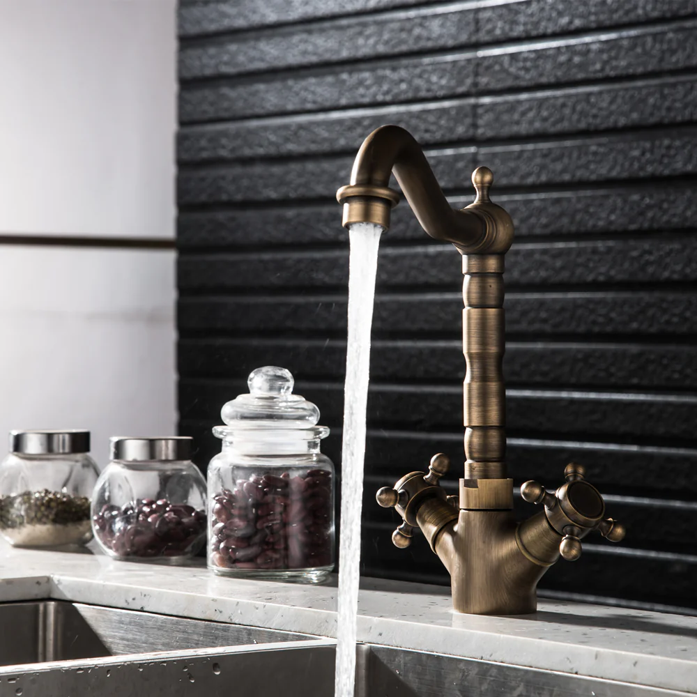Bathroom Countertop Vessel Sink Faucet | Dual Handles Basin Mixer Taps | Retro Copper Basin Faucet - Image 3