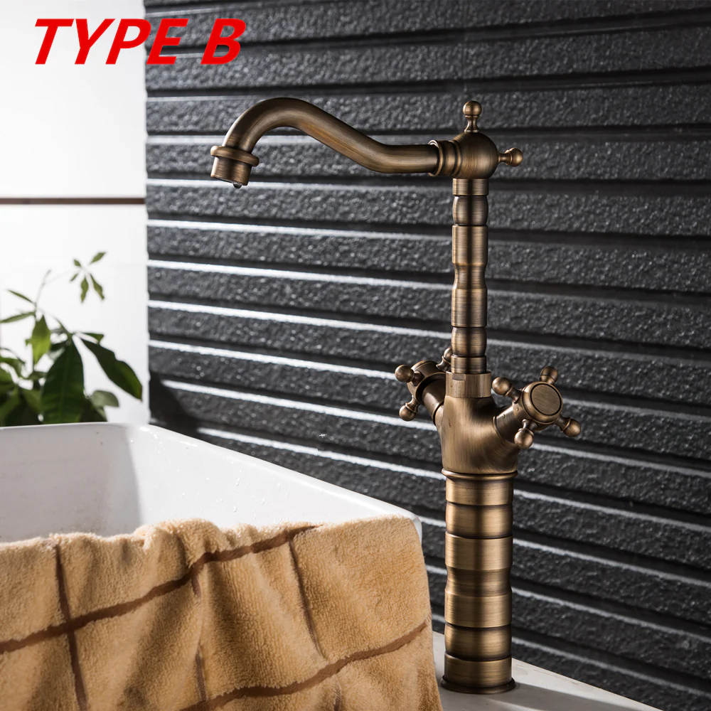 Bathroom Countertop Vessel Sink Faucet | Dual Handles Basin Mixer Taps | Retro Copper Basin Faucet - Image 4
