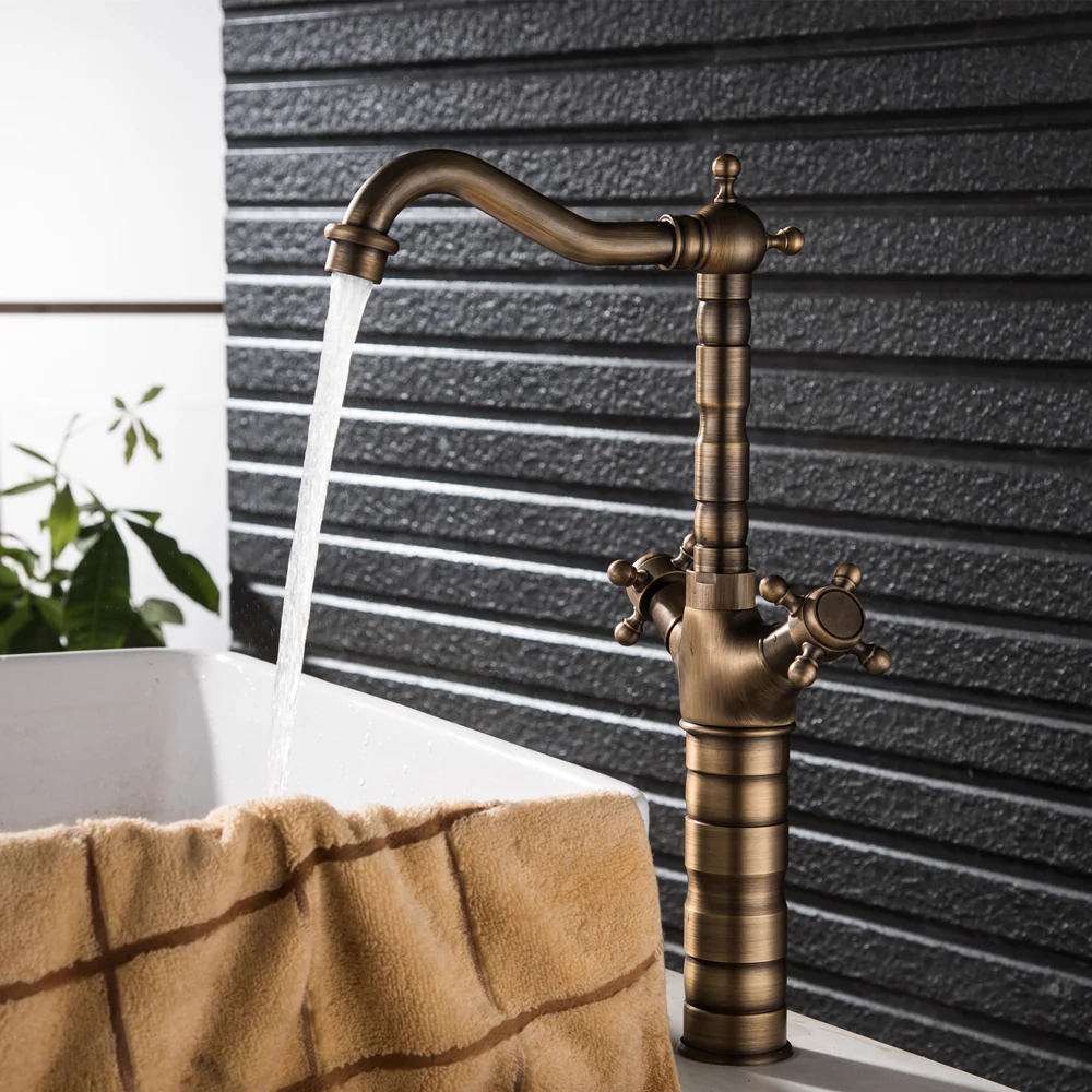 Bathroom Countertop Vessel Sink Faucet | Dual Handles Basin Mixer Taps | Retro Copper Basin Faucet - Image 5
