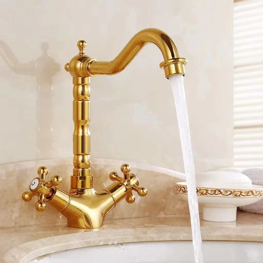 Bathroom Countertop Vessel Sink Faucet | Dual Handles Basin Mixer Taps | Retro Copper Basin Faucet - Image 7