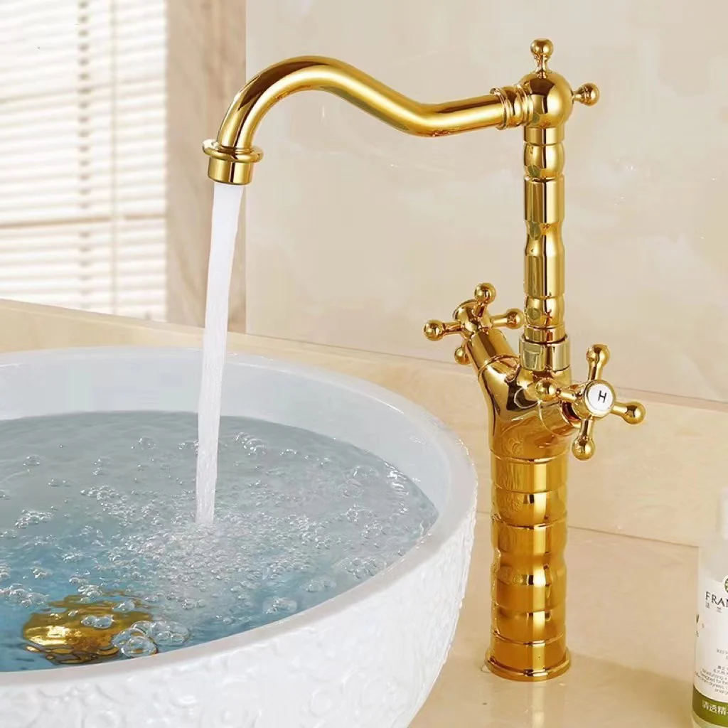 Bathroom Countertop Vessel Sink Faucet | Dual Handles Basin Mixer Taps | Retro Copper Basin Faucet - Image 8