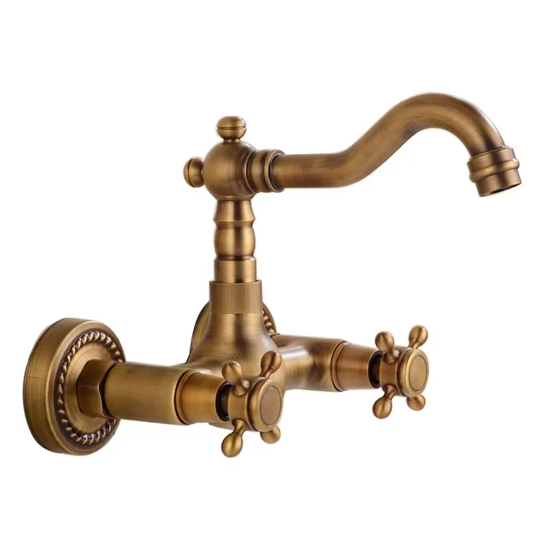 Bathroom Dual Knobs Vessel Sink Faucet | Wall Mounted Basin Mixer Tap Oil Rubbed Bronze - Image 3