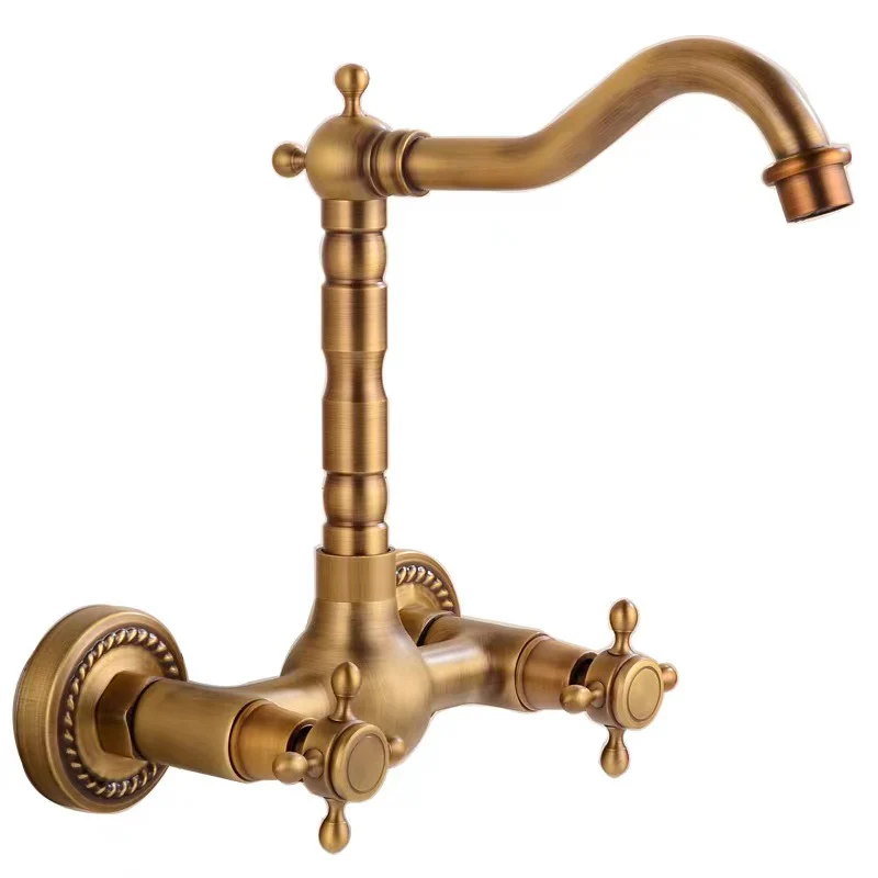 Bathroom Dual Knobs Vessel Sink Faucet | Wall Mounted Basin Mixer Tap Oil Rubbed Bronze - Image 4