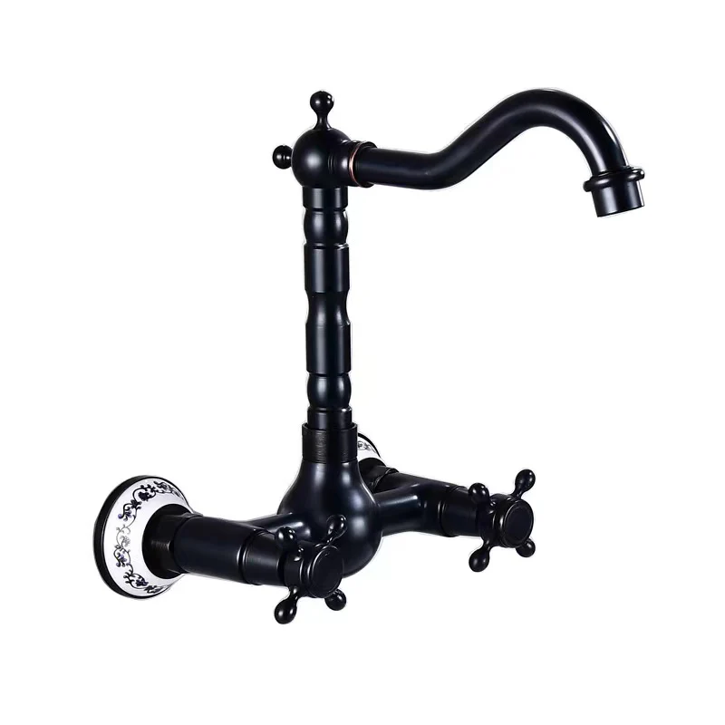Bathroom Dual Knobs Vessel Sink Faucet | Wall Mounted Basin Mixer Tap Oil Rubbed Bronze - Image 6